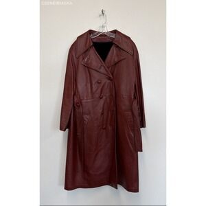 Unbranded Burgundy Vintage 70s Leather Trench Coat - Size L